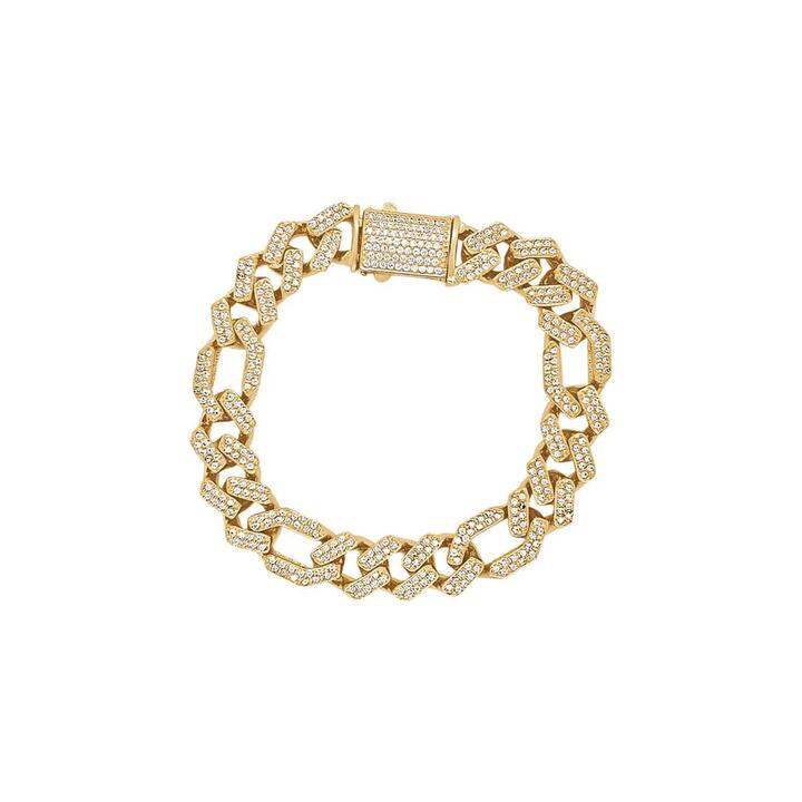 Image of Bracelets. Productname: 9kt Yellow Gold Cuban Style Figaro Bracelet with Cubic Zirconia in Gold colour by brand - Bevilles