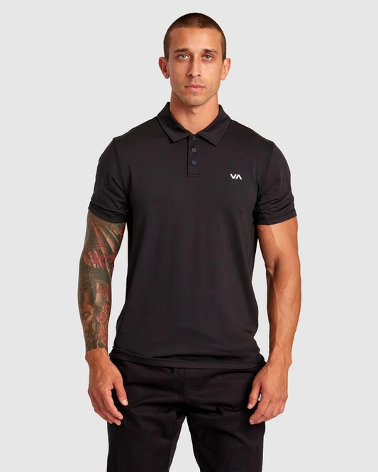 Image of Shirts. Productname: RVCA Mens Sport Vent Polo Shirt Black - in Black colour by brand - RVCA