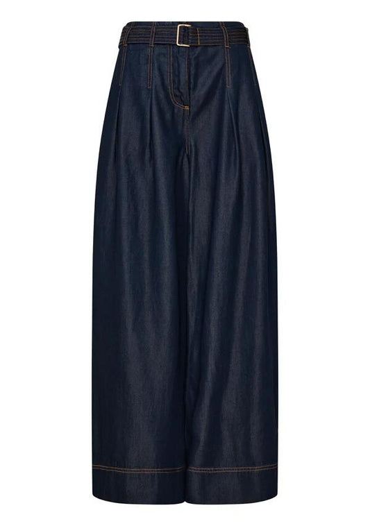 Image of a model wearing Denim. Productname: Cleo Denim Wide Leg Pant in Indigo colour by brand - MOS The Label