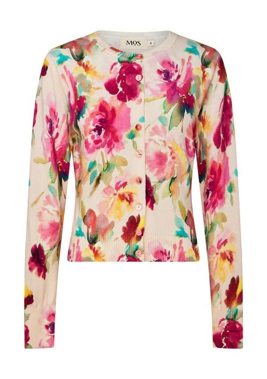 Image of a model wearing Outerwear. Productname: Stella Knit Cardigan in Stella Print colour by brand - MOS The Label