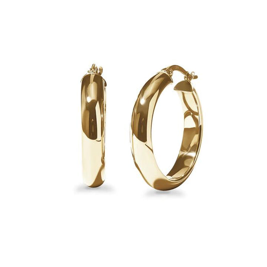 Image of Earrings. Productname: 20mm Thick Half Round Hoop Earrings in Sterling Silver in Gold colour by brand - Bevilles