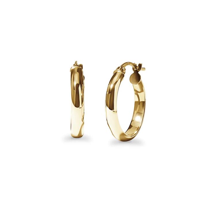 Image of Earrings. Product name - 15mm Half Round Hoop Earrings in 9kt Yellow Gold in colour by brand - Bevilles