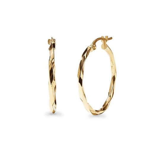 Image of Earrings. Productname: 20mm Round Twist Hoop Earrings in 9kt Yellow Gold in Gold colour by brand - Bevilles