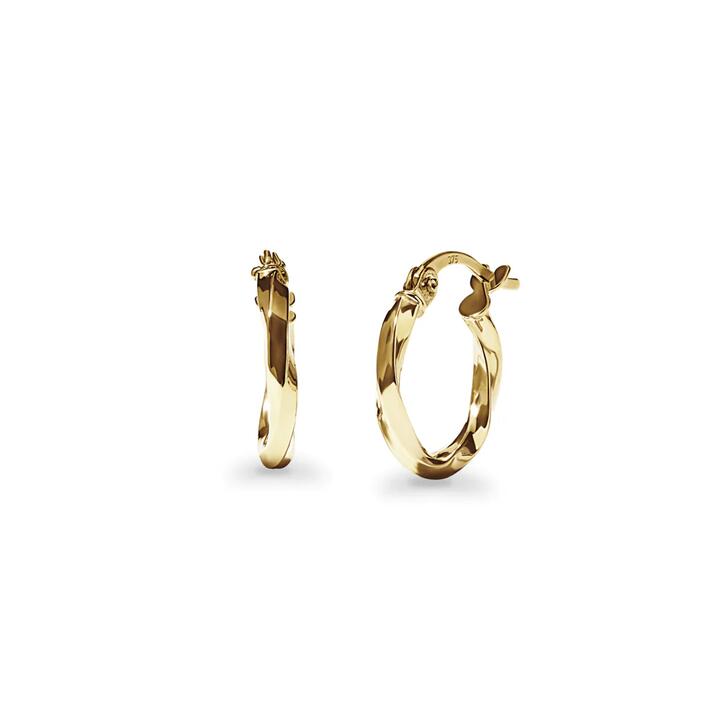 Image of Earrings. Productname: 10mm Round Twist Hoop Earrings in 9kt Yellow Gold in Gold colour by brand - Bevilles