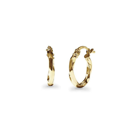 Image of Earrings. Productname: 10mm Round Twist Hoop Earrings in 9kt Yellow Gold in Gold colour by brand - Bevilles