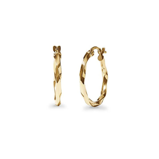 Image of Earrings. Product name - 15mm Round Twist Hoop Earrings in 9kt Yellow Gold in colour by brand - Bevilles