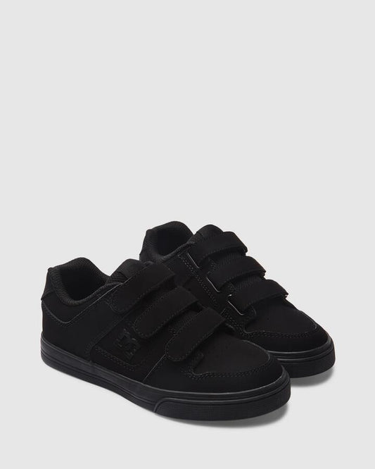 Image of Shoes. Product name - DC Shoes Boys 8-16 Pure V Skate Shoes Black/Black/Black in Black/Black/Black colour by brand - DC Shoes