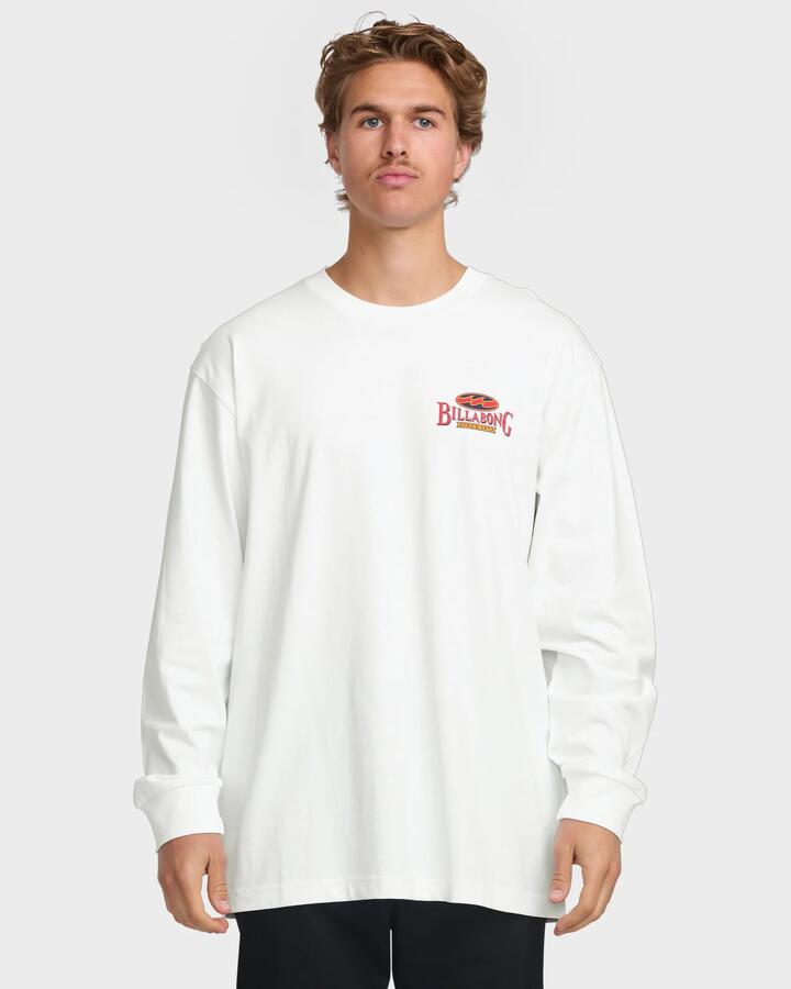 Image of a model wearing Tops. Productname: Billabong - Mens Double Spread Og Long Sleeve T-Shirt - White - in White colour by brand - Billabong