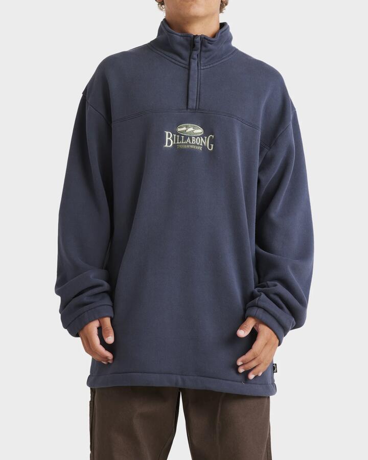 Image of a model wearing Outerwear. Productname: Billabong Mens King Prawn Pullover Graphite Indigo - in Graphite Indigo colour by brand - Billabong
