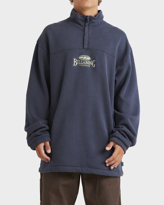Image of a model wearing Outerwear. Productname: Billabong Mens King Prawn Pullover Graphite Indigo - in Graphite Indigo colour by brand - Billabong