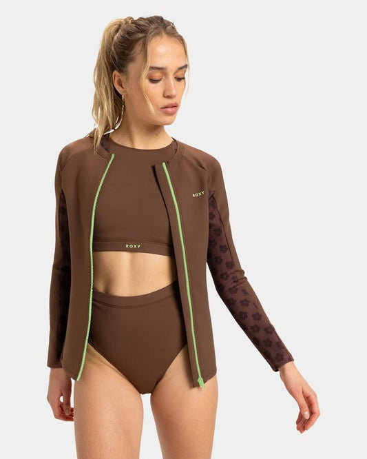 Image of Coats & Jackets. Productname: Roxy Womens Roxy Pro Wave Jacket Chocolate Plum Polkabiscus - in Chocolate Plum Polkabiscus colour by brand - Roxy