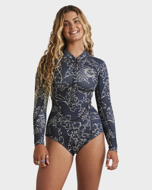Image of a model wearing Tops. Productname: Billabong Womens Salty Dayz Natural Long Sleeve Springsuit Black Pebble - in Black Pebble colour by brand - Billabong