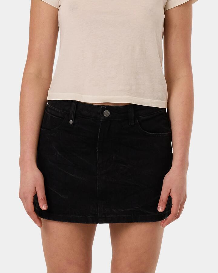 Image of a model wearing Skirts. Productname: Thrills Womens Sophie Denim Skirt Black - in Black colour by brand - Thrills