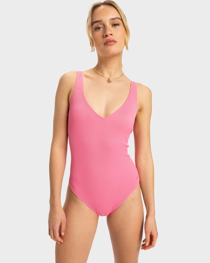 Image of Swimwear. Productname: Roxy Womens Rib Roxy Love One Piece Swimsuit New Pink Carnation - in Pink Carnation colour by brand - Roxy