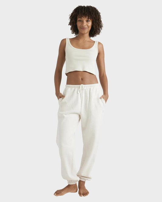 Image of a model wearing Pants. Productname: Billabong Womens Wave Essentials Track Pants Snow Marle - in Snow Marle colour by brand - Billabong