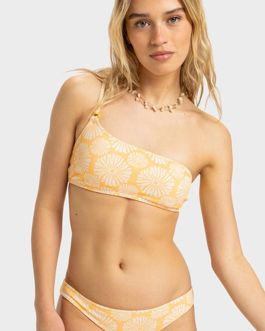 Image of Swimwear. Productname: Roxy Womens Tropical Tile Asymetric Bikini Top Banana Cream Tropical Tile - in Banana Cream Tropical Tile colour by brand - Roxy