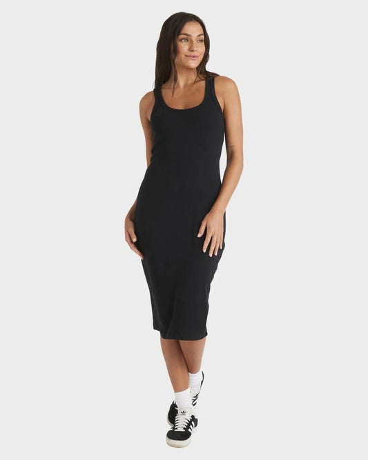 Image of Dresses. Product name - Roxy Womens Base Rib Dress Mini Dress Anthracite in Anthracite colour by brand - Roxy