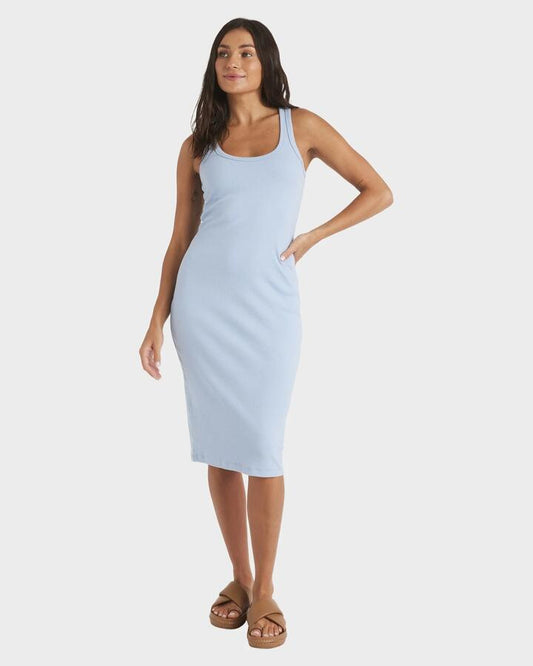 Image of Dresses. Productname: Roxy Womens Base Rib Dress Mini Dress Soft Chambray - in Soft Chambray colour by brand - Roxy