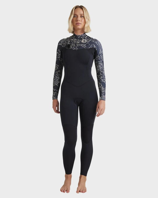 Image of a model wearing Tops. Productname: Billabong Womens 3/2Mm Salty Dayz Natural Chest Zip Steamer Wetsuit Black Pebble - in Black Pebble colour by brand - Billabong