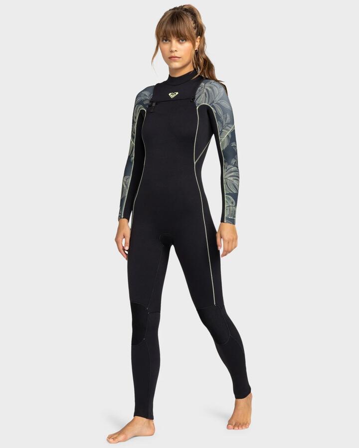 Image of Wetsuits. Product name - Roxy Womens 4/3 Elite Xt Stretch Chestzip Wetsuit Anthracite The Palms Wetsuit in Anthracite The Palms Wetsuit colour by brand - Roxy