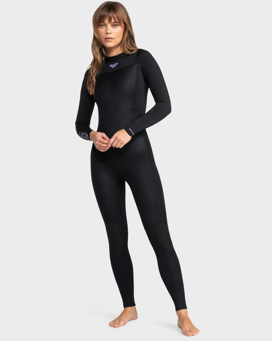 Image of a model wearing Tops. Productname: Roxy Womens 4/3 Prologue Women Backzip Wetsuit Black - in Black colour by brand - Roxy