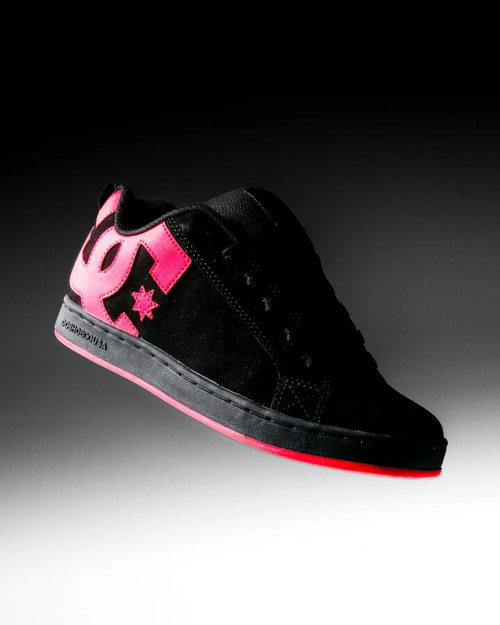 Image of Sneakers. Product name - DC Shoes Womens Court Graffik Sneakers Black/Hot Pink in Black/Hot Pink colour by brand - DC Shoes