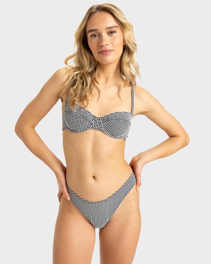 Image of Swimwear. Product name - Roxy Womens Gingham Hi Cheeky Bikini Bottom Anthracite in Anthracite colour by brand - Roxy
