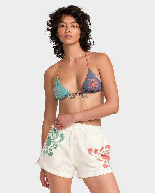 Image of a model wearing Shorts. Productname: RVCA Womens Lauryn Sawyer Elastic Waist Shorts Natural - in Natural colour by brand - RVCA