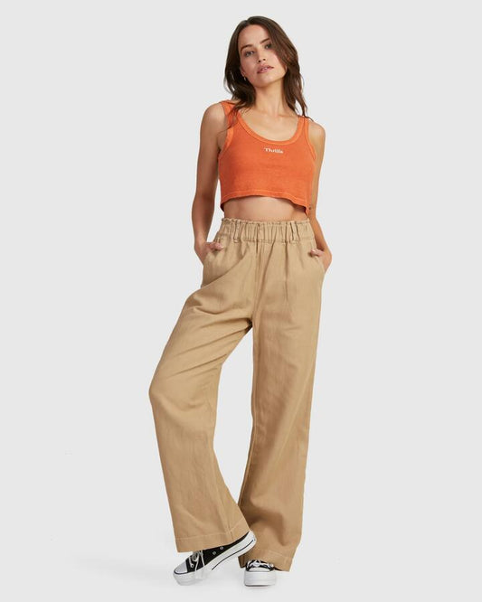 Image of a model wearing Pants. Productname: Thrills - Womens Intuition Pants - Faded Khaki - in Faded Khaki colour by brand - Thrills