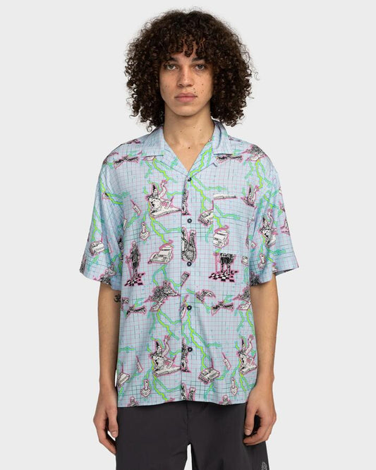 Image of a model wearing Tops. Productname: Element - Mens Ffnc Lightning Resort Short Sleeve Shirt - Fncc Lightning Storm - in Fncc Lightning Storm colour by brand - Element