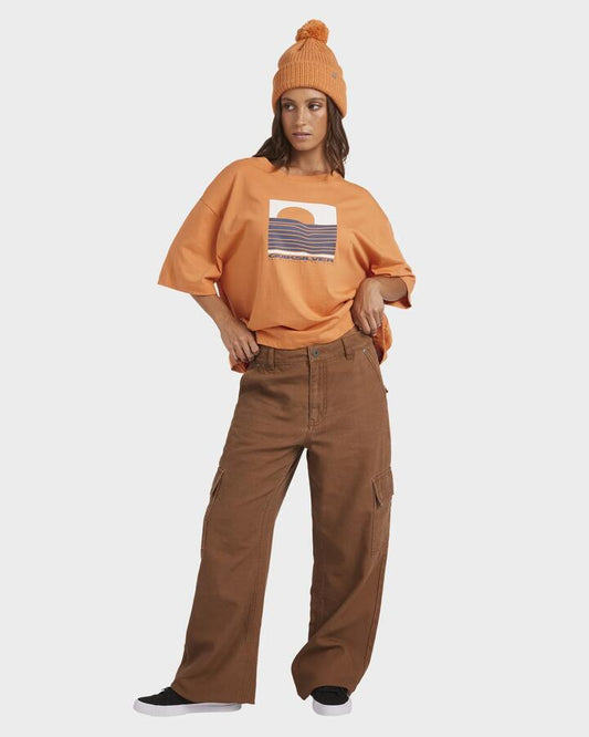 Image of a model wearing Uniforms & Workwear. Productname: Quiksilver - Womens Workwear Cargo Pants - Rawhide - in Rawhide colour by brand - Quiksilver