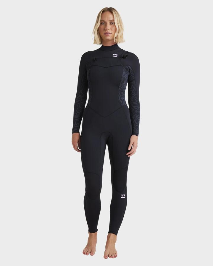 Image of Wetsuits. Product name - Billabong Womens 3/2Mm Synergy Natural Chest Zip Steamer Wetsuit Black Fade in Black Fade colour by brand - Billabong
