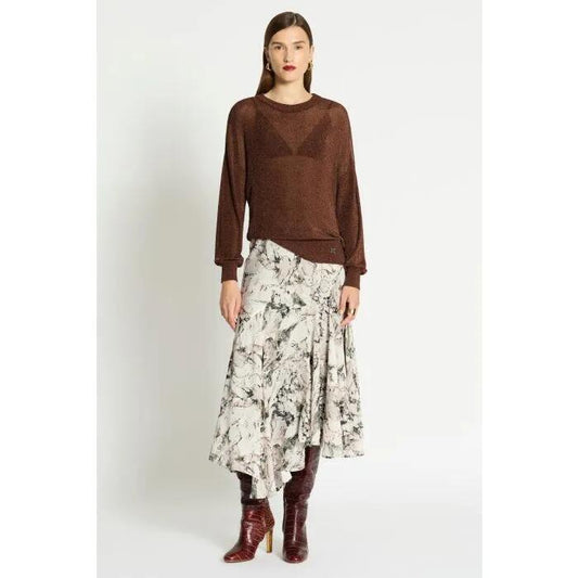 Image of a model wearing Outerwear. Productname: Giselle Metallic Knit Jumper in Copper colour by brand - sass and bide