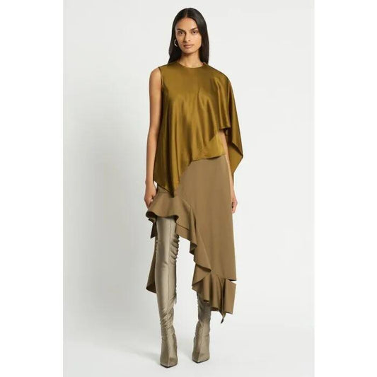 Image of a model wearing Tops. Productname: Sonnet Top in NUTRIA colour by brand - sass and bide
