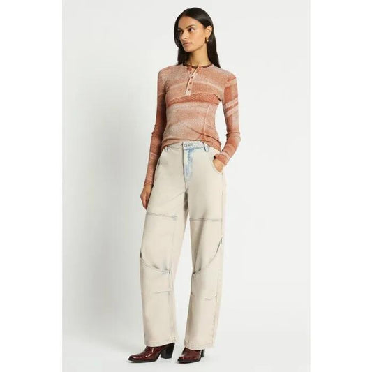 Image of a model wearing Denim. Productname: Beached Denim Jean in Blush colour by brand - sass and bide