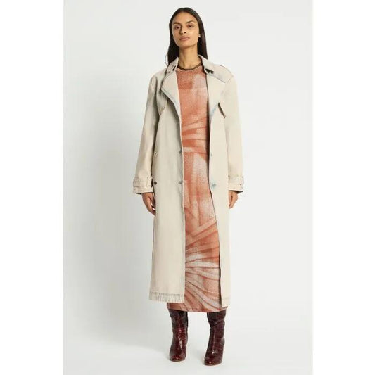Image of a model wearing Denim. Productname: Beached Denim Trench in Blush colour by brand - sass and bide