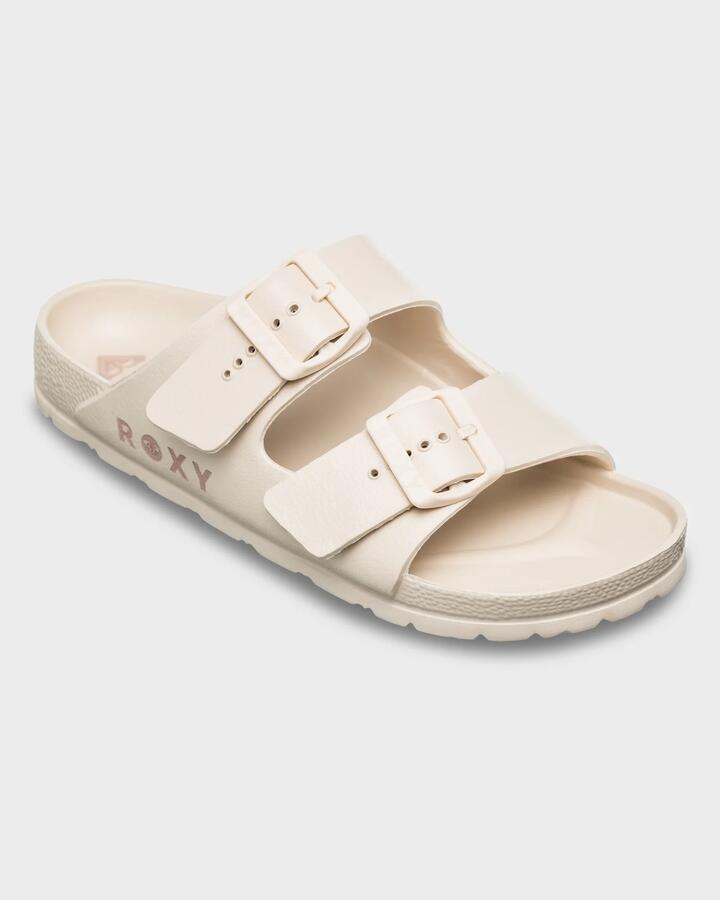 Image of Slippers. Productname: Roxy - Womens Kattie Slides - Taupe - in Taupe colour by brand - Roxy
