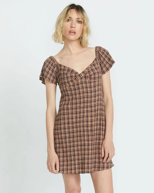 Image of Dresses. Productname: Volcom - Womens Whats Ur Damage Mini Dress - Chocolate - in Chocolate colour by brand - Volcom