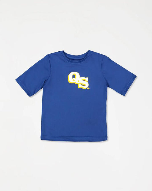 Image of a model wearing Tops. Product name - Quiksilver Boys 2-7 Everyday Short Sleeve Upf 50 Surf T-Shirt Monaco Blue in Monaco Blue colour by brand - Quiksilver