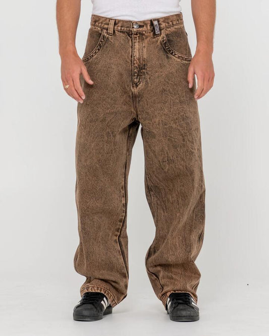 Image of Jeans. Productname: Rusty - Mens R Dot Baggy Denim Jeans - Overdyed Brown - in Overdyed Brown colour by brand - Rusty