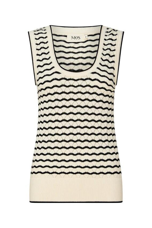 Image of a model wearing Tops. Productname: Elara Knit Tank Top in Black and White Stripe colour by brand - MOS The Label
