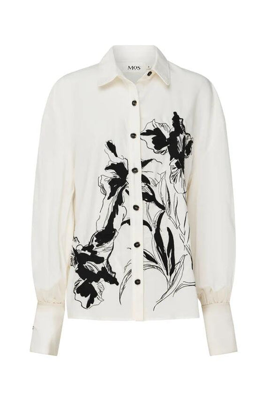 Image of a model wearing Tops. Productname: Lis Embroidery Blouse in Ivory colour by brand - MOS The Label