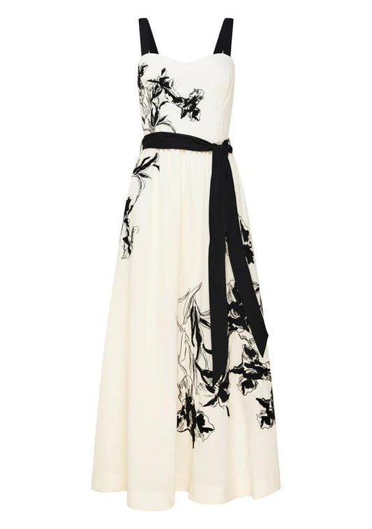 Image of a model wearing Dress. Productname: Lis Embroidery Midi Dress in Ivory colour by brand - MOS The Label