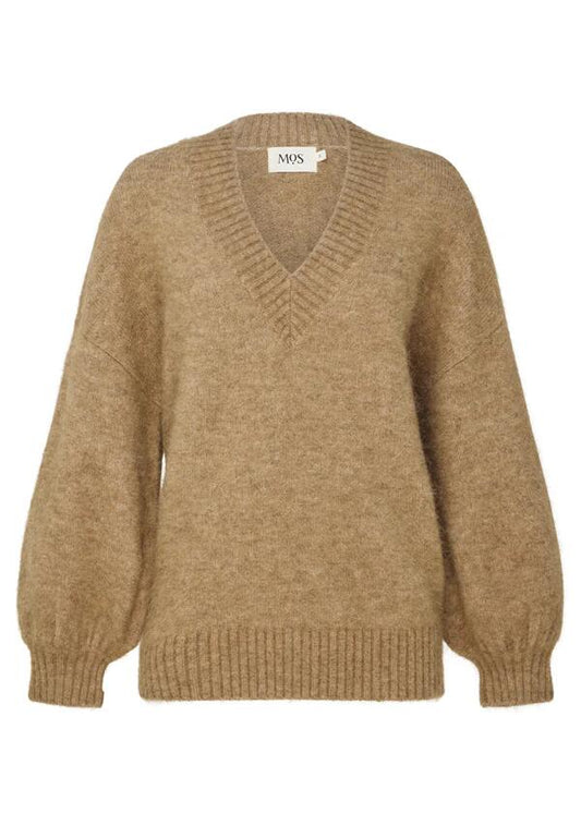 Image of a model wearing Outerwear. Productname: Vesper Knit Jumper in Cacoa colour by brand - MOS The Label