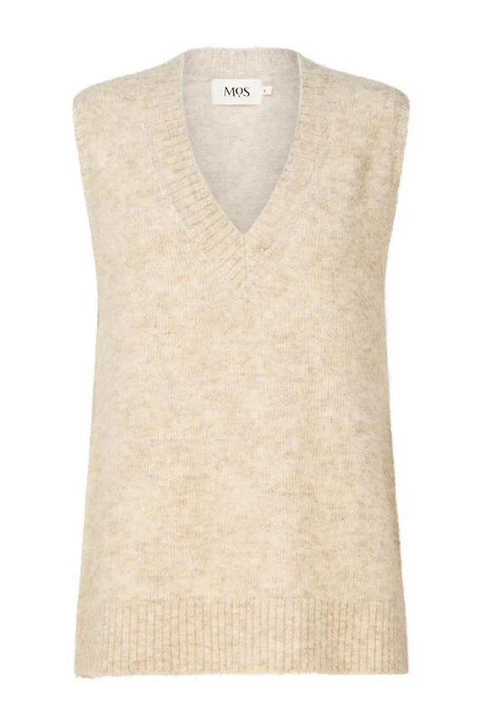 Image of a model wearing Tops. Productname: Vesper Knit Vest in Stone colour by brand - MOS The Label