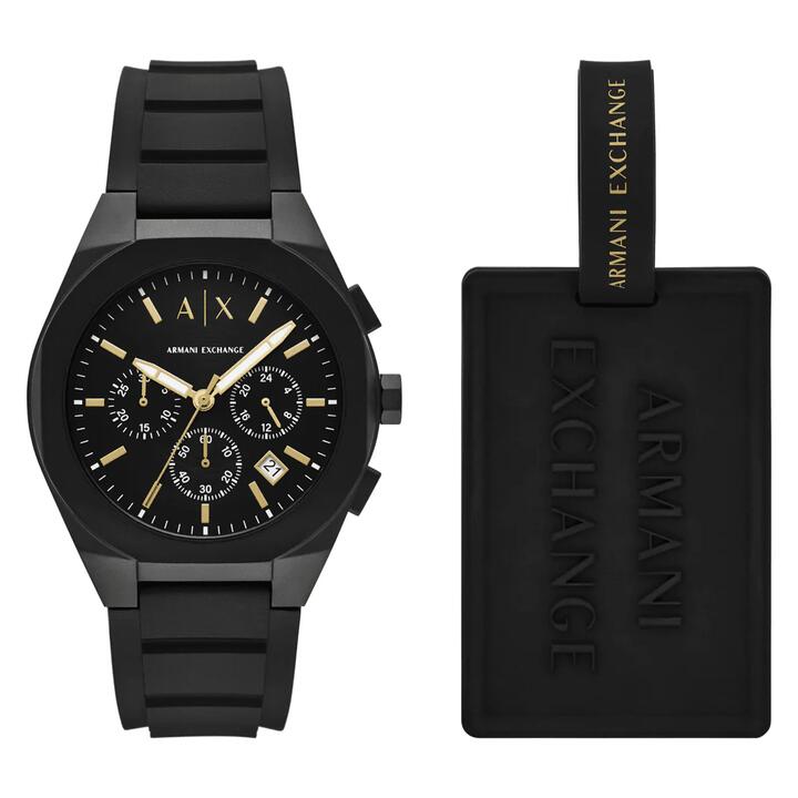 Image of Watches. Productname: Armani Exchange Chronograph Black Silicone Watch AX7165SET in Watch colour by brand - Armani Exchange