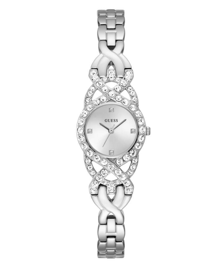 Image of Bracelets. Productname: Guess Adorn Polished Silver Tone Case With Crystals Sunray Silver Dial And Polished Silver Tone Bracelet With Adjustable G Links GW0682L1 in Watch colour by brand - Guess