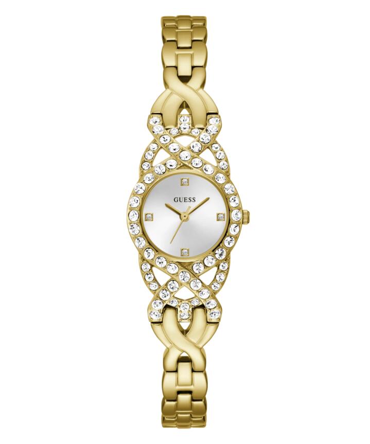 Image of Bracelets. Productname: Guess Adorn Polished Gold Tone Case With Crystals Sunray Silver Dial And Polished Gold Tone Bracelet With Adjustable G Links GW0682L2 in Watch colour by brand - Guess