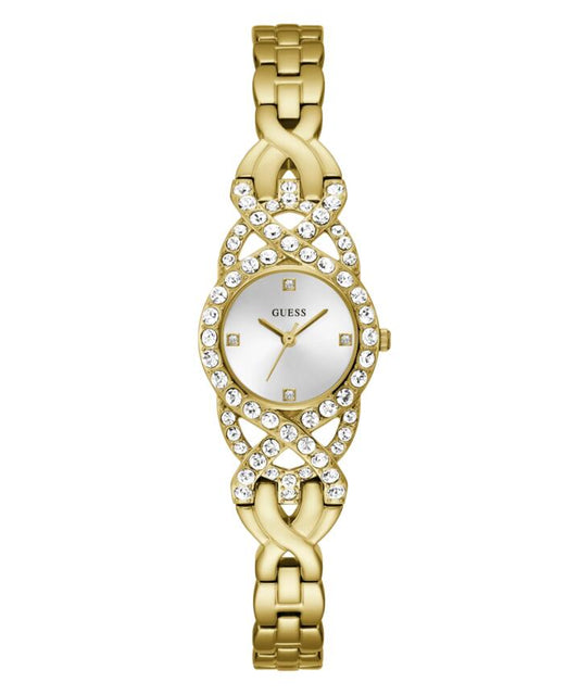 Image of Bracelets. Productname: Guess Adorn Polished Gold Tone Case With Crystals Sunray Silver Dial And Polished Gold Tone Bracelet With Adjustable G Links GW0682L2 in Watch colour by brand - Guess