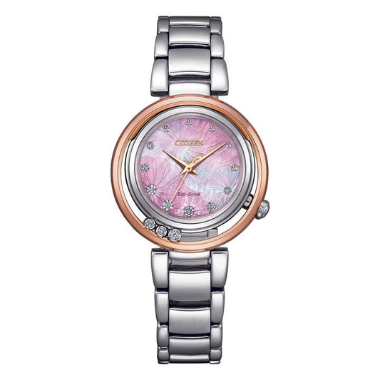 Image of a model wearing Dress. Productname: Citizen Women's Diamond Dress Watch EM1114-80Y in Watch colour by brand - Citizen
